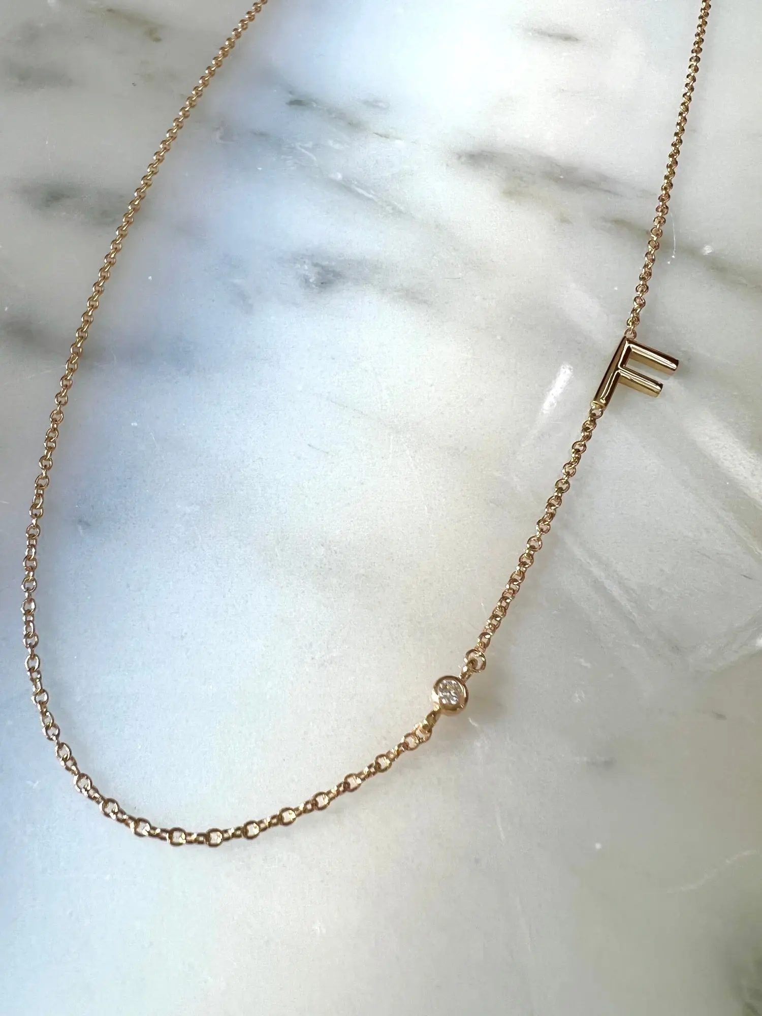 14K Gold Initial Necklace with Diamond Accent
