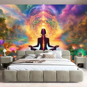 One meditation tapestry, polyester tapestry, suitable for living room, bedroom, office, home decoration, room decoration, party decoration, with installation package included.