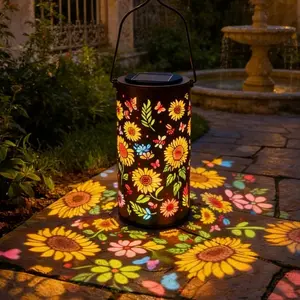 Colorful Sunflower Glow Solar Garden Lantern, Outdoor Waterproof Decorative Hanging Solar Lights, Metal Solar Powered Garden Decor for Patio, Yard, Gifts