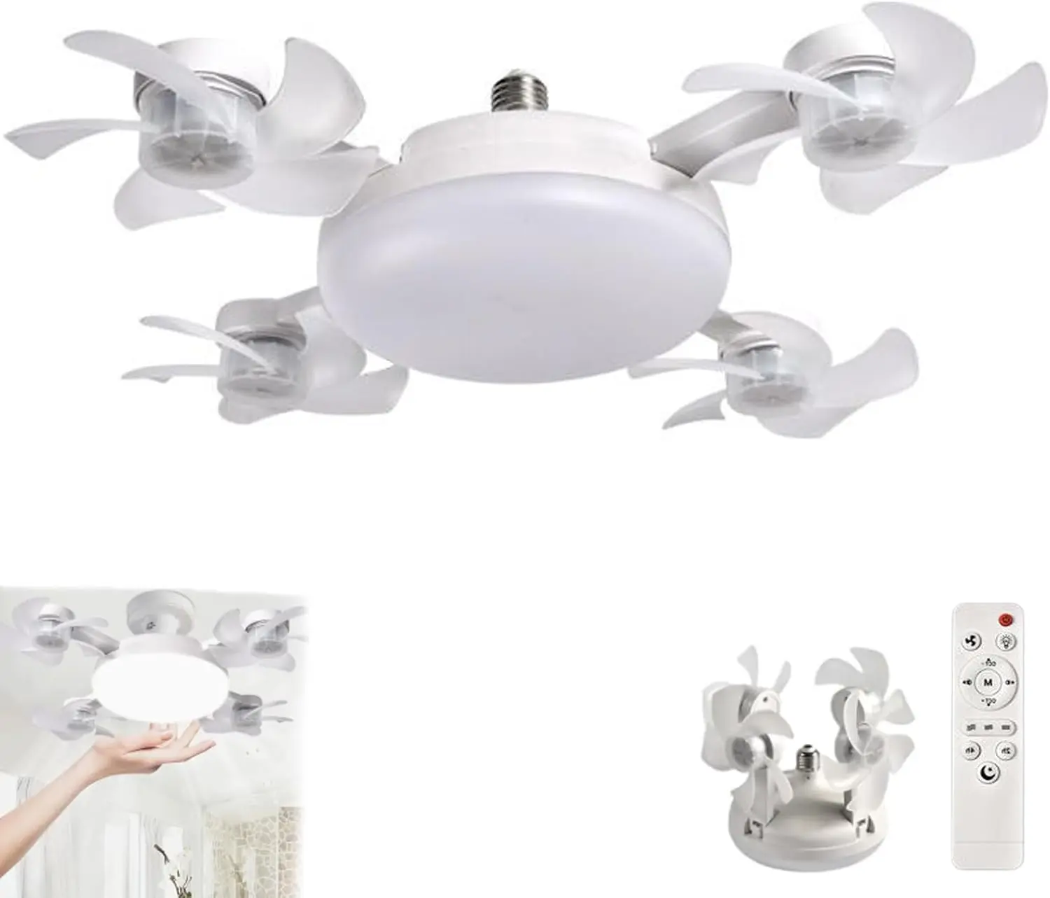 GMOX 2026 New E27 Socket Ceiling Fanlight - 2-in-1 Silent LED Fan with Remote Control, 3-Color and 3-Speeds Adjustable, Easy Install for Home, Bedroom, Dormitory