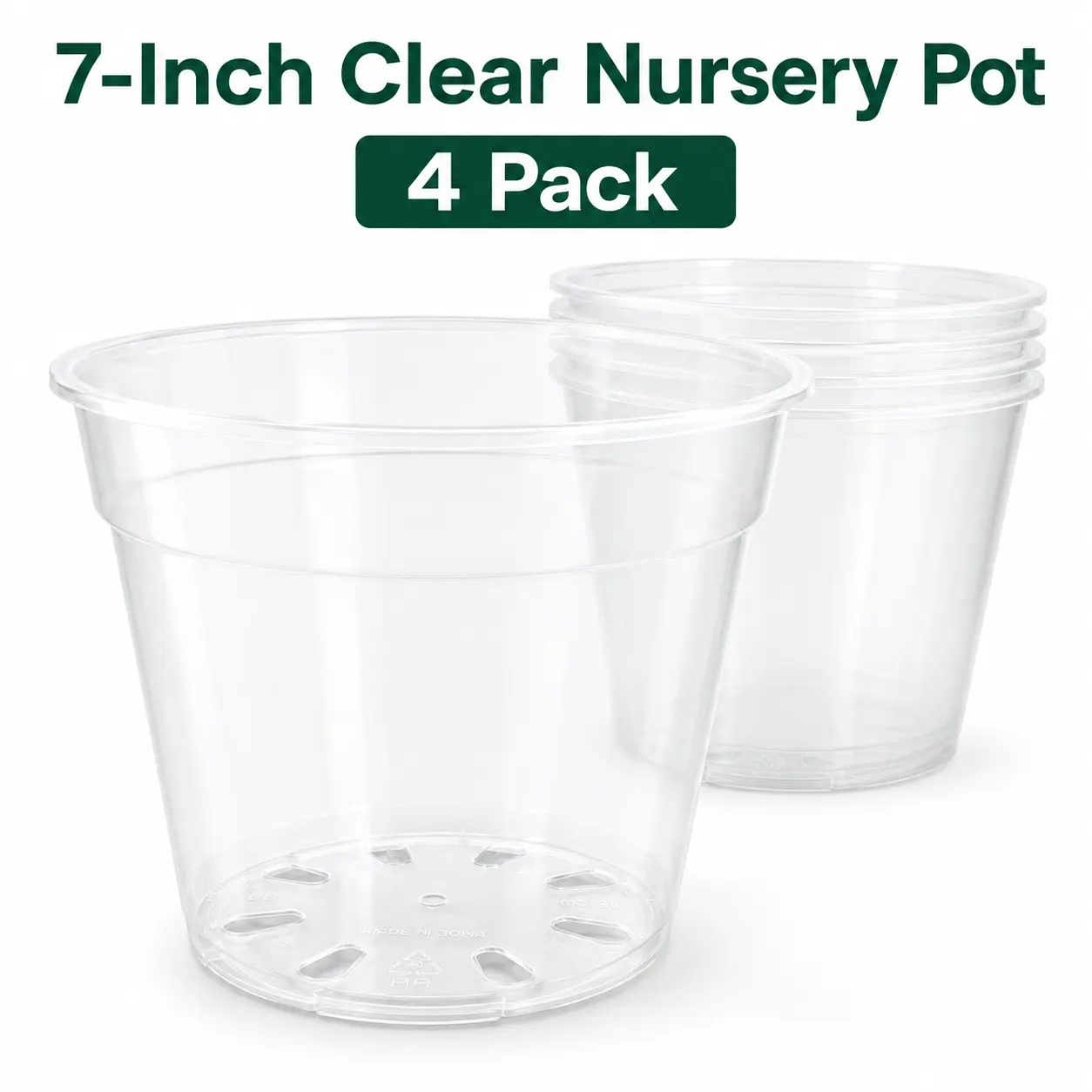 7-Inch Clear Nursery Pots 4 Pack | Transparent Plastic Plant Pots with Drainage Holes for Repotting Indoor Houseplants