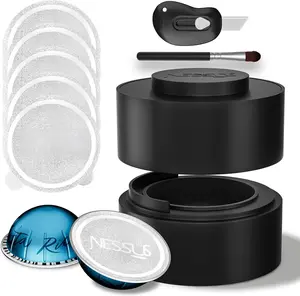 Pods Kit for  Vertuo, Refillable Vertuo Coffee Pods Espresso Accessories with 100 count Foil Seals Lids, Holder and Brush for  Vertuo Plus Next Capsule Machine