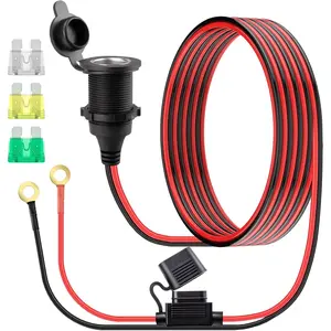 10 FT 12V Fixed Thread Power Outlet 12V Female Cigarette Lighter Socket 12 AWG 12 Volt Power Supply Plug with Inline Blade Fuse 20A 25A 30A Automotive Replacement Parts
