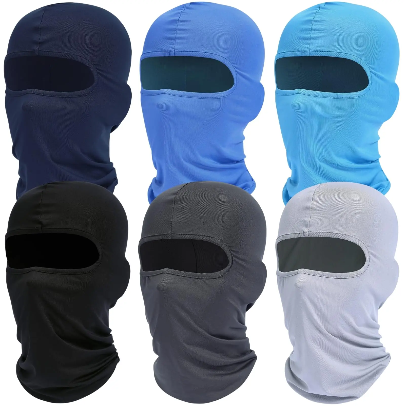 6-Pack Synthetic Full Face Ski Masks - Polyester Spandex Stretch Fabric Balaclava, Flexible Cooling Neck Gaiter, Breathable Shiesty Hood, UV Protection, 1-Size Fits All for Men - Winter Cold Weather Motorcycle Sports