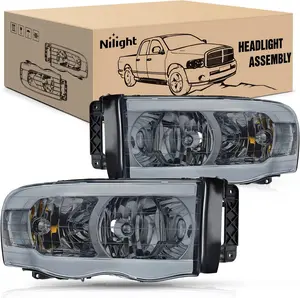 Nilight Headlights Assembly Led DRL for 2002-2005 Dodge Ram 1500/2003 2004 2005 Dodge Ram 2500 3500 Headlamp, Smoke Housing Clear Reflector