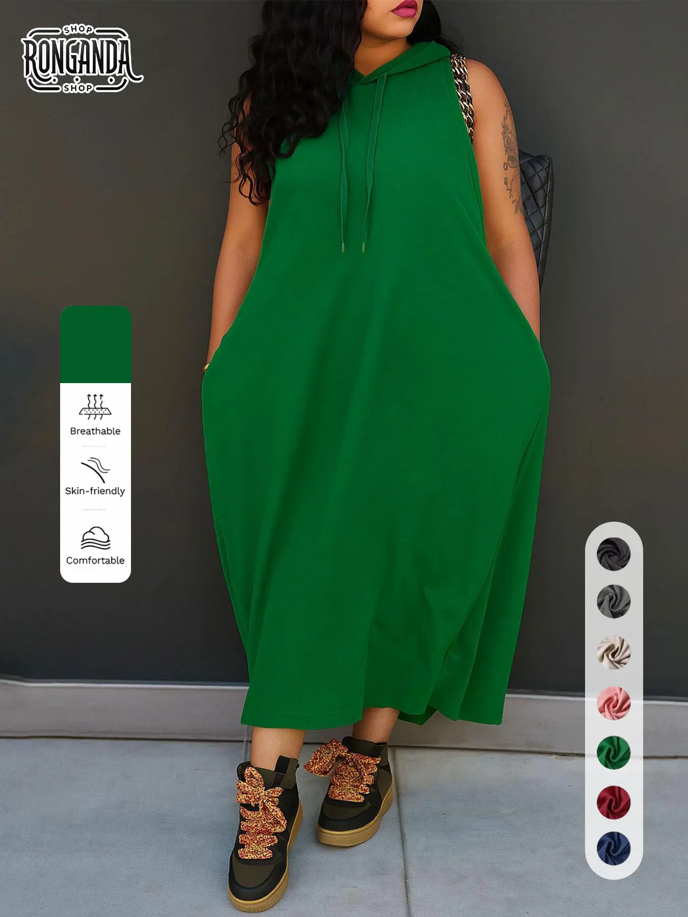 Women's Armless Pocketed Soft Multi-Size Casual Dress - Hooded, Breathable, Skin-Friendly Summer T-Shirt Dress, Suitable for Home Wear & Casual Wear, Pocketed Casual Dresses