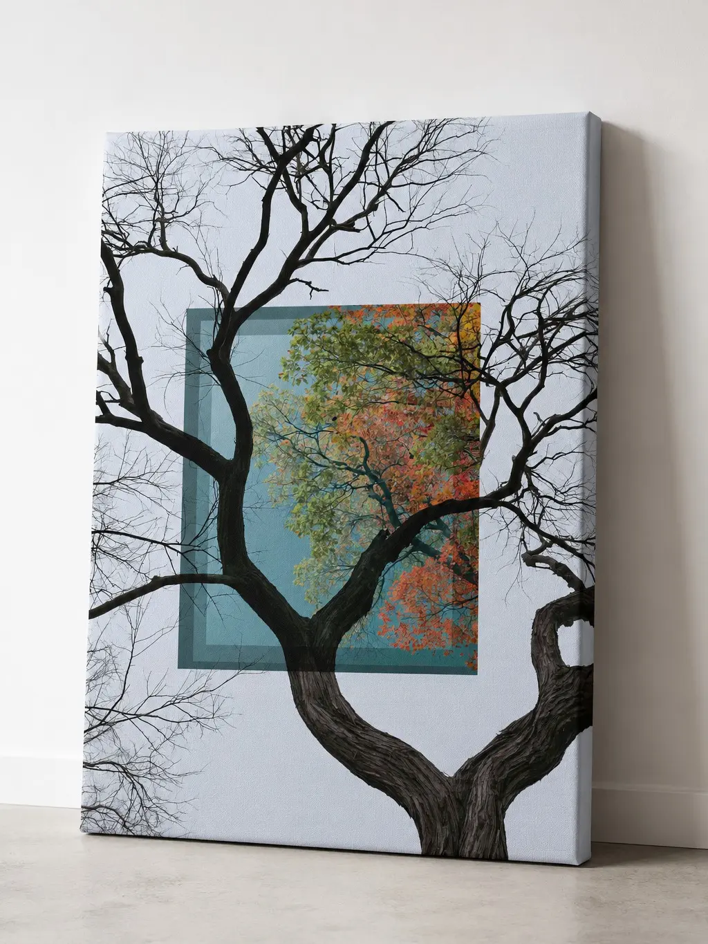 Tree Canvas Art - Abstract Tree Design with Colorful Leaves and Branches, Modern Wall Decor for Home Decor