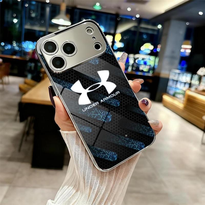 PIKPAKA fashion Under Armour Phone Case For iPhone 17 16 15 14 13 12 Pro Max Plus Electroplated Metal Bumper Case Slim Tempered Glass Back Advanced Materials Shockproof Anti-Scratch Luxury Case Fashion Durable Stylish