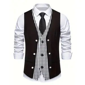 Men's V-Neck Double-Breasted Casual Vest With Button-Detail For Wedding Parties