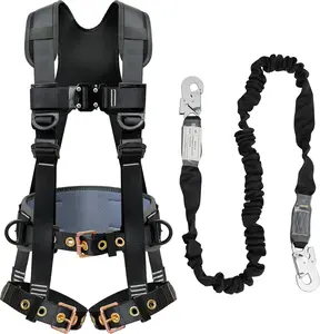 Fall Protection Safety Harnesses Full Body Roofing Construction Harness 5 Point Adjustment Harness Padded Black OSHA/ANSI COMPLIANT