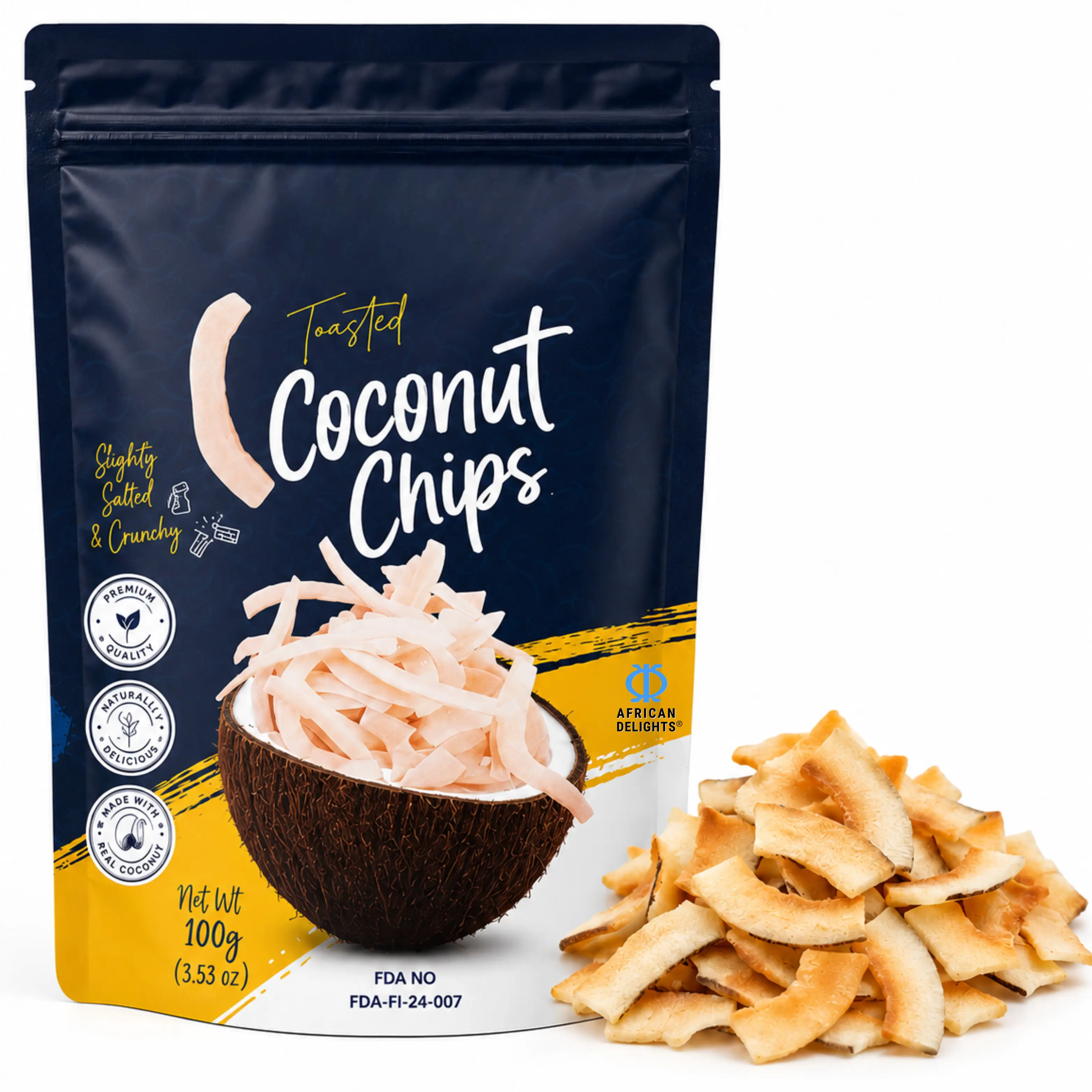 African Delights Toasted Coconut Chips, Pack of 3 (100g Each)