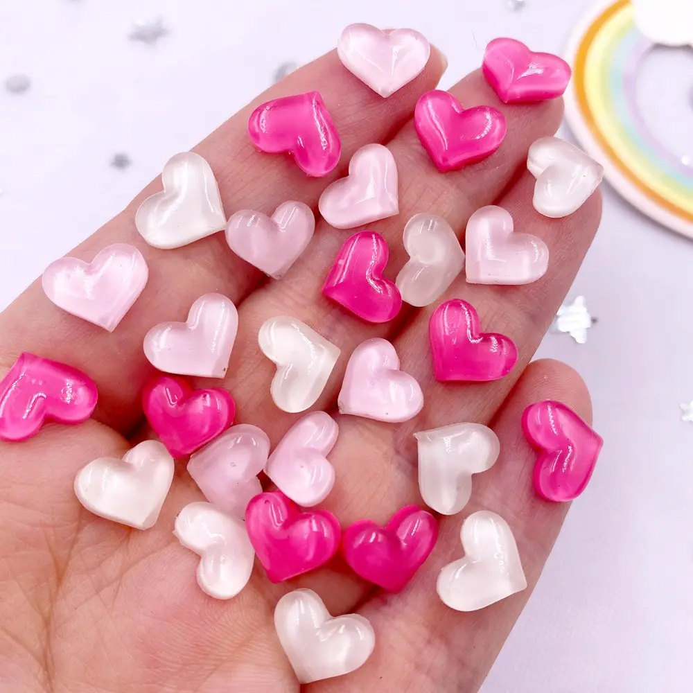 50pcs Mixed Resin Cute Crystal Pink Rose White Shiny Heart Art Nail Flat back Rhinestone Applique DIY Wedding Scrapbook Decor Crafts Bling Rhinestone Decoration Rhinestone Decorated Heart