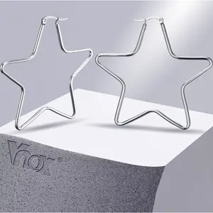 Large Star Hoop Earrings for Women Silver Color Not Fade