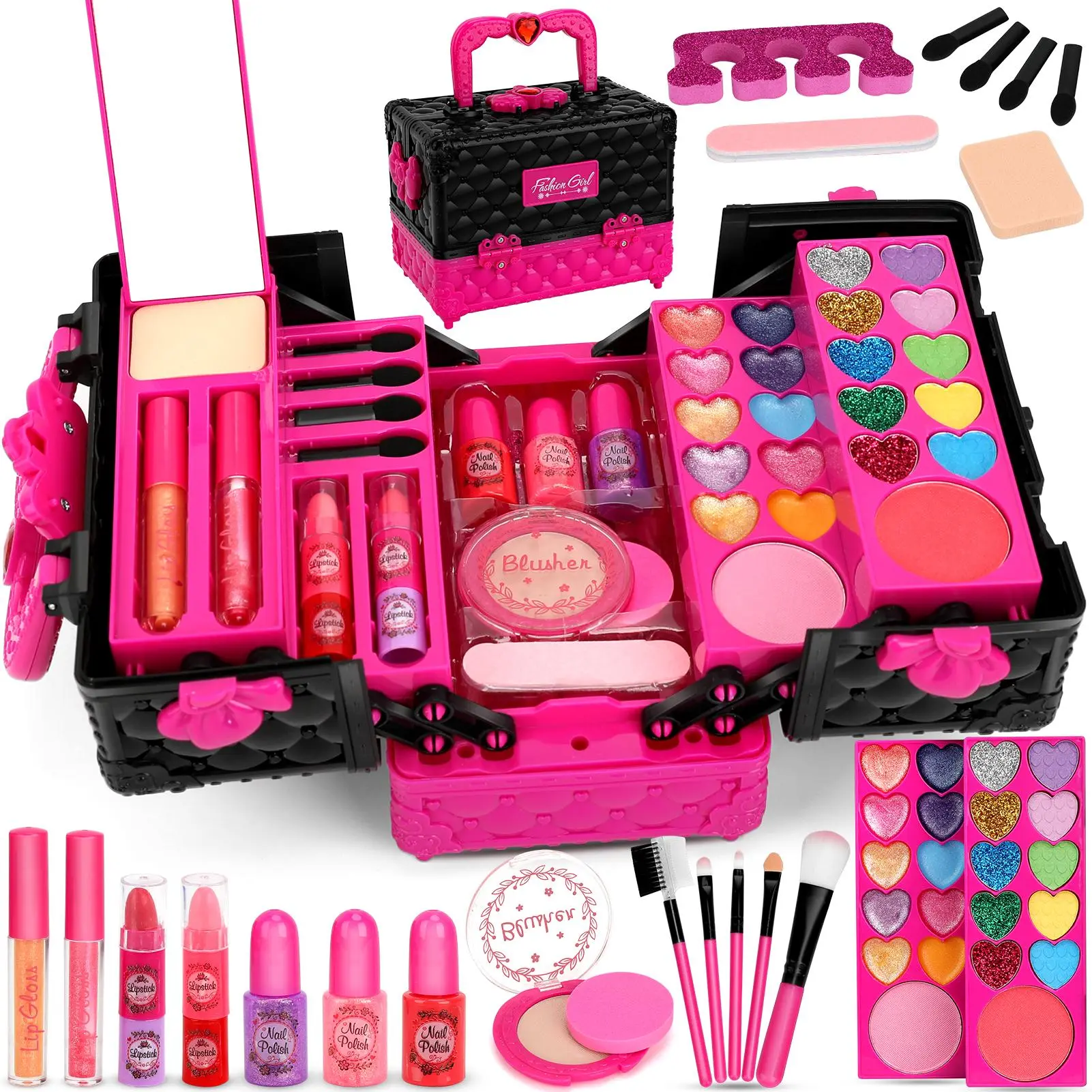 45Pcs Children's Cosmetics Set, non-toxic, washable cosmetic toy set, suitable for girls, princess role-play toys, Pretend play, gift for birthday parties, holiday celebrations, and Christmas, suitable for girls ages 3–12