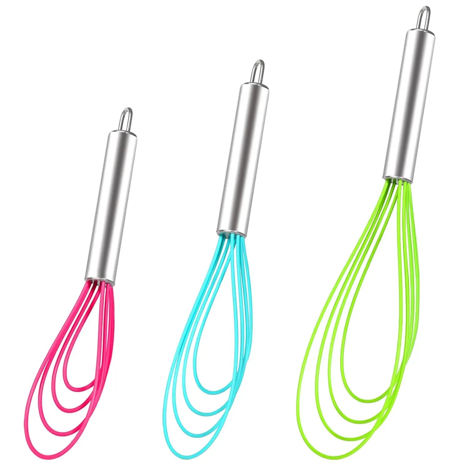 Flat Whisk Set Of 3, Silicone Whisk Heat Resistant Kitchen Whisks For Non-Stick Cookware, Egg Beater Perfect For Blending, Whisking, Beating, Frothing & Stirring