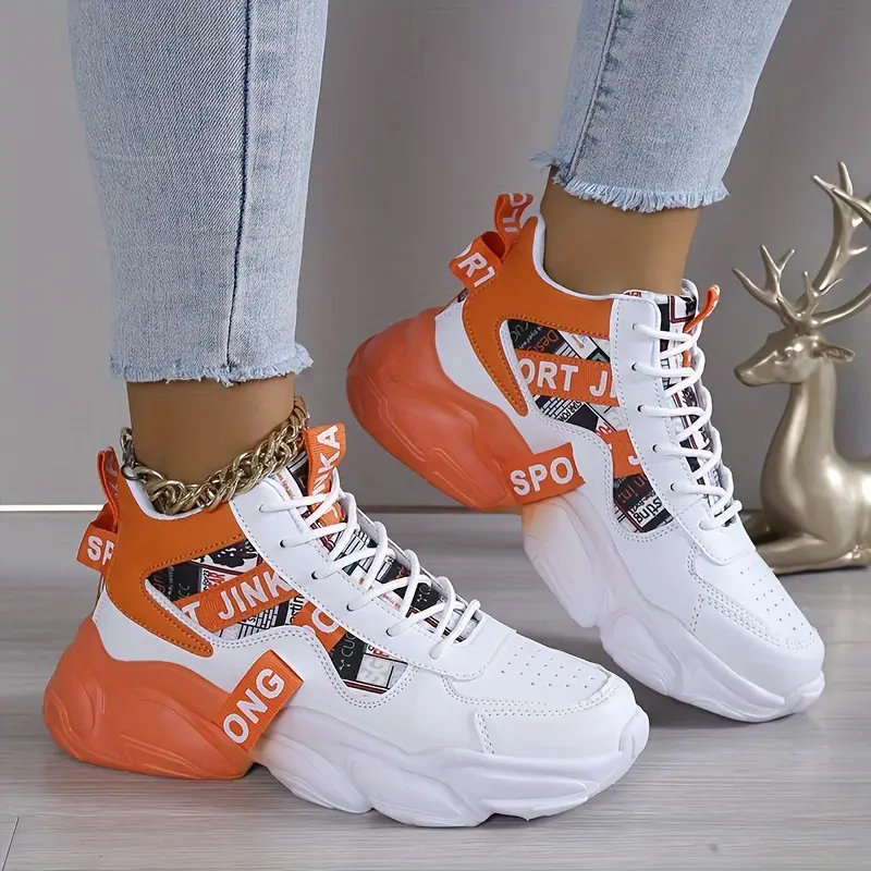 Women's Colorblock Casual Sneakers - Lace Up Comfy Breathable High-top Trainers, Platform Basketball Shoes - Plus Size - For Women - Suitable for Casual Wear, Sports & Outdoor Activities - Great Gift for Fashionable Women