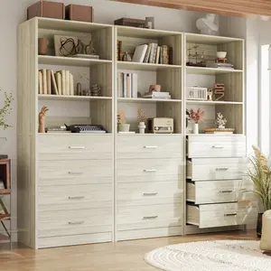 21.3" Closet System with 4 Wooden Drawers, Modern Walk-in Closet Organizer with Adjustable Storage Shelves, Sturdy Home Small Closets Wardrobe Rack