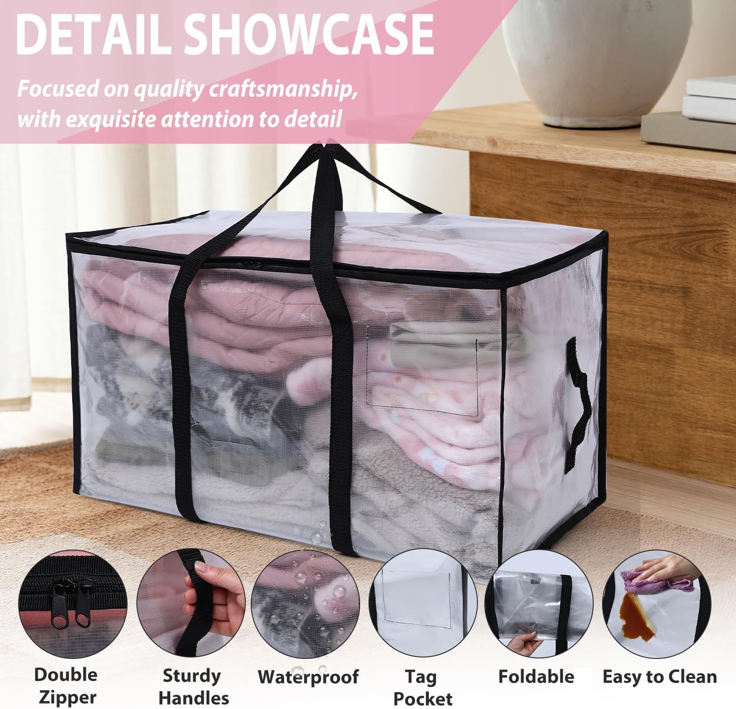 STOWM 6 Counts Heavy-Duty Extra Large Moving Bags Zippered Storage Blue for Clothes Tools Bulky Items Home Office Organization Quality Plastic Secure Space-Savers - Convenience