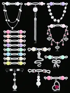 2 Pairs Adjustable Fake Nipple Rings for Women, Non Piercing Nipple Jewelry Nipple Noose Silicone Loop with Butterfly Heart Dangles Romantic Faux Nipple Barbells Body Jewelry for Lovers Women