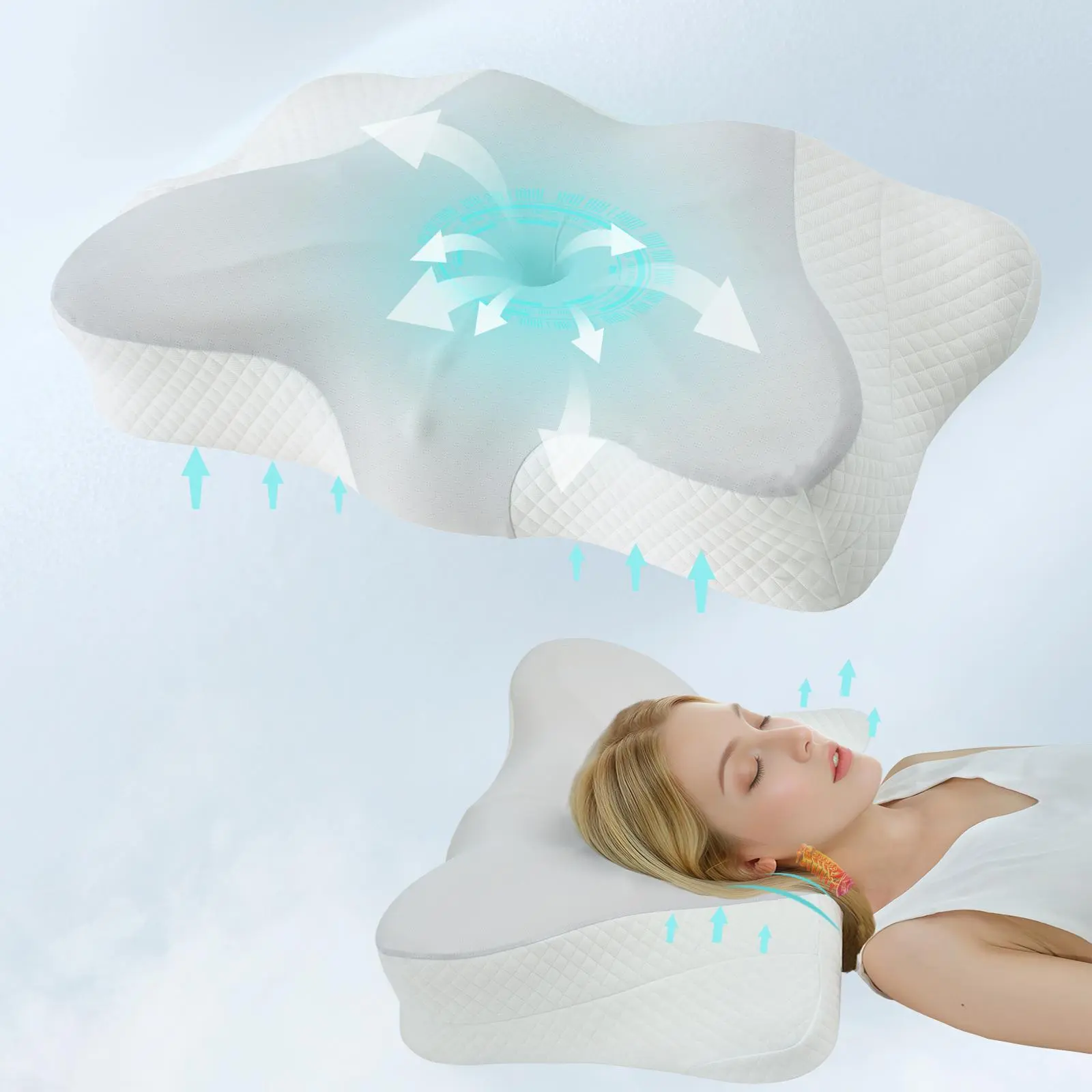 VIZIM Infinity Cervical Neck Pillow for Sleeping, CertiPUR-US Memory Foam, OEKO-TEX Cooling Bedding Cover, 4-Zone 4-5In Adjustable Height Orthopedic Cushion for Neck Care, Posture Fix, Shoulder Pain Relief (Side & Back Sleepers), Memory Foam Cushioning, I