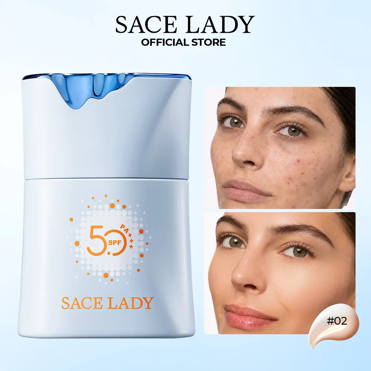 SACE LADY Tinted Moisturizer Smart Color Changing Adapts to Your Skin Tone SPF50 PA+++ UVA/UVB Protection Coverage Hyaluronic Acid