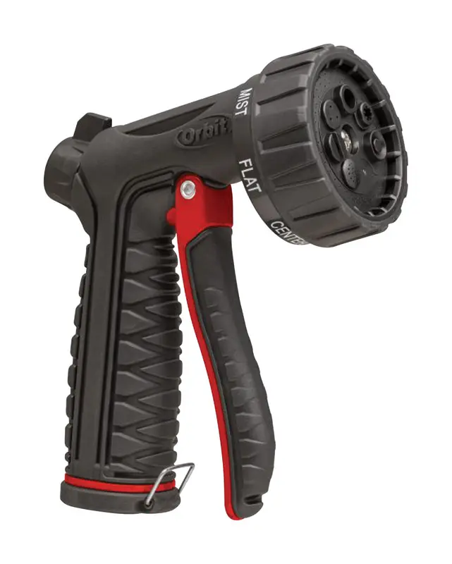 Orbit Irrigation 7803471 7-Pattern Metal Water Hose Nozzle, Black & Red, with Trigger Lock, Adjustable Flow, for Outdoor Use