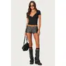 Washed Faux Leather Micro Cargo Shorts
