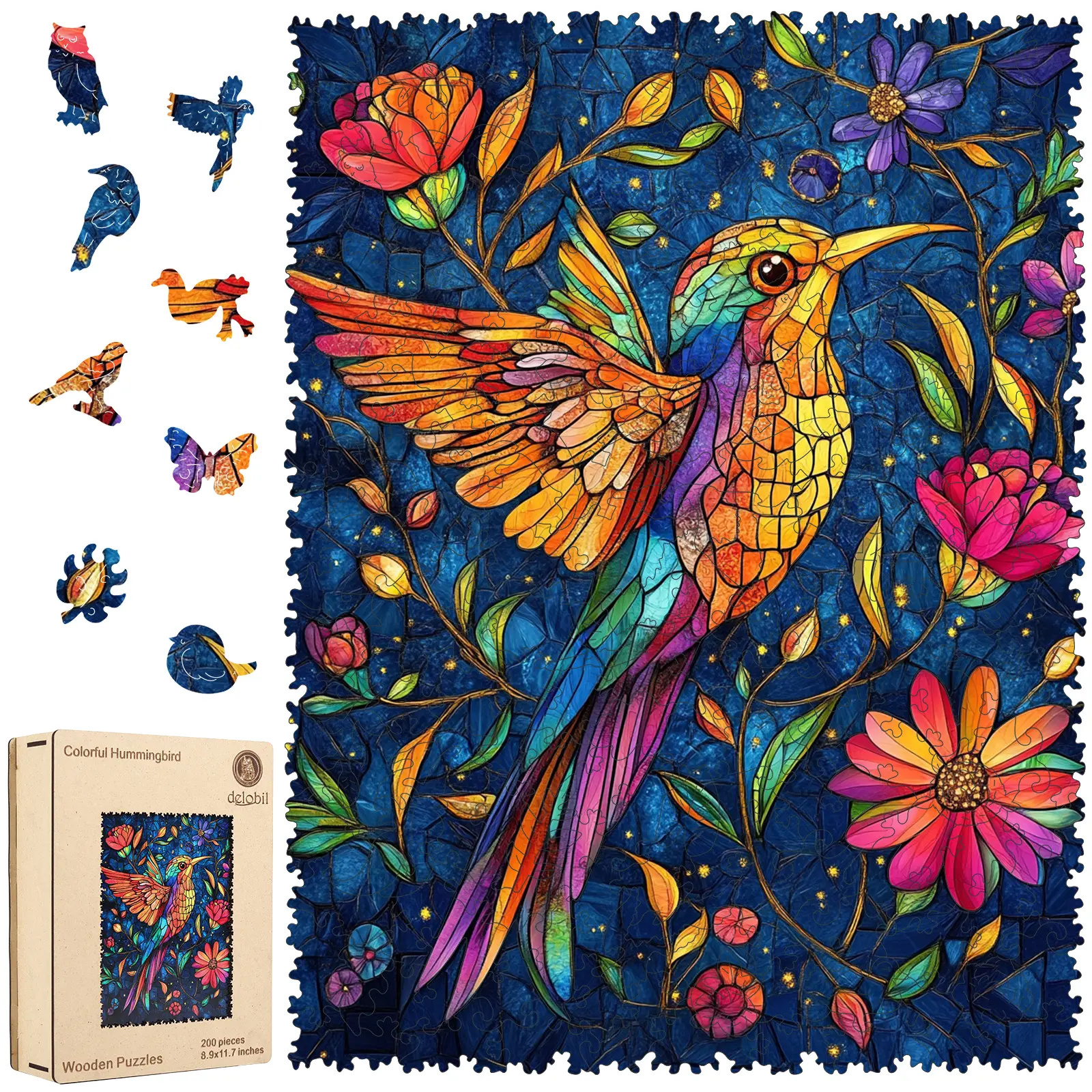 Birthday Gift / Toy/ Kidult Selected Gifts for Father's Day Delobil Premium Thick Puzzles for Adults with Puzzle Saver, Unique Adult Jigsaw Puzzles, Brain Teaser Family Game Gift, Leisure Time Fun Challenge & Stress Relief-Hummingbird-200pcs