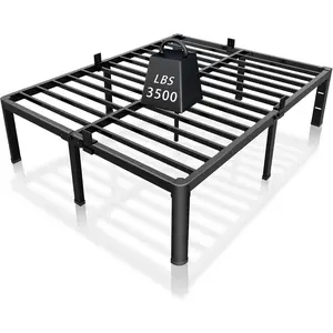 14 inch Metal  Bed Frame with Rounded Corner and Headboard Hole Mattress Retainers 3500LBS Heavy Duty Steel Slats No Box Spring Needed Platform Noise-Free Easy Assembly