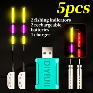 5-Piece Fishing Gear Set, Includes 2 Rod Tips Lights & Rechargeable Batteries, USB Charger, High Visibility, Snap Installation
