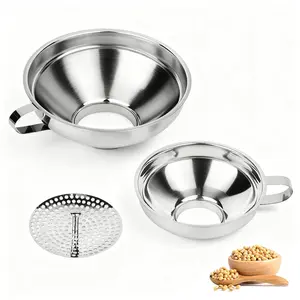Food Grade Stainless Steel Canning Funnel with Strainer, 3 Pack Small & Large for Filling Wide and Regular Mason Jars Kitchen Use