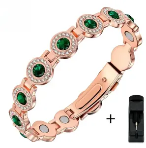 Green Stylish Light Luxury Round Single-Breasted Clasp Magnet Bracelet in Box Perfect for Women'S Casual Wear, Ideal for Mothers or Girlfriends, Great Surprise for Valentine's Day or Mother's Day, Includes Adjuster, Zinc Alloy christmas party gift men