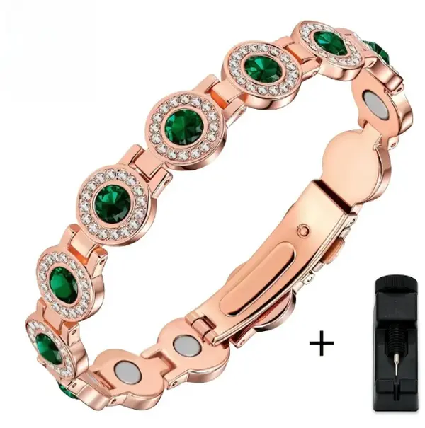 Women's Elegant Copper Round Beads Alloy Bracelet - Green Round Stones, Rhinestones, Magnetized Adjustable Closure, Daily Casual Wear, Boxed Christmas Gift Bangle, Magnetized Adjustable Bracelets & Bangles, No Warning Applicable