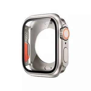 HOMEYA 3 in 1 Ultra Look Metal Case Design for Apple Watch Case, Front & Back Rugged Protector + Watch Crown [Turning into Ultra 2/1 Upgrade] iWatch Series 9 8 7 6 5 4 SE2/SE 45mm 44mm Wearable Protection Cover Protective