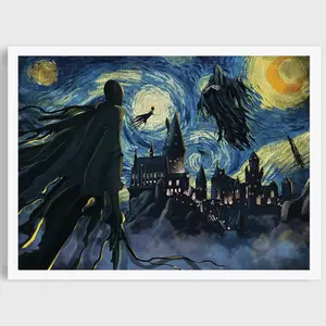 Dementor-Starry Night Poster, Witch School-Inspired Film Vintage Poster, De.mentor Horror Poster, Halloween Gift Magic School Wall Art Decor Unframed