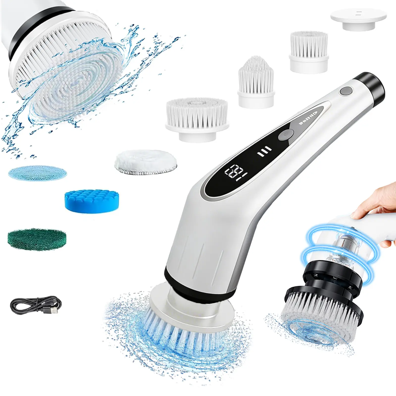 【BACKTO SCHOOL】Electric Spin Scrubber Cordless Shower Cleaner with 8 Replaceable Brush Heads,3-Length Extendable Handle,IPX7 Waterproof LED Display for Bathroom,Kitchen,Tub,Tile,Car & More,2026 Upgraded Spin Scrubber Brush summerwins DealsForYouDays summe