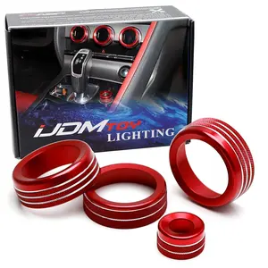 iJDMTOY 4pc Sports Red Aluminum Air Conditioner Climate Controls & Volume/Tune Turn-Knob Covers For Jaguar 2013-up F-Type Coupe/Convertible