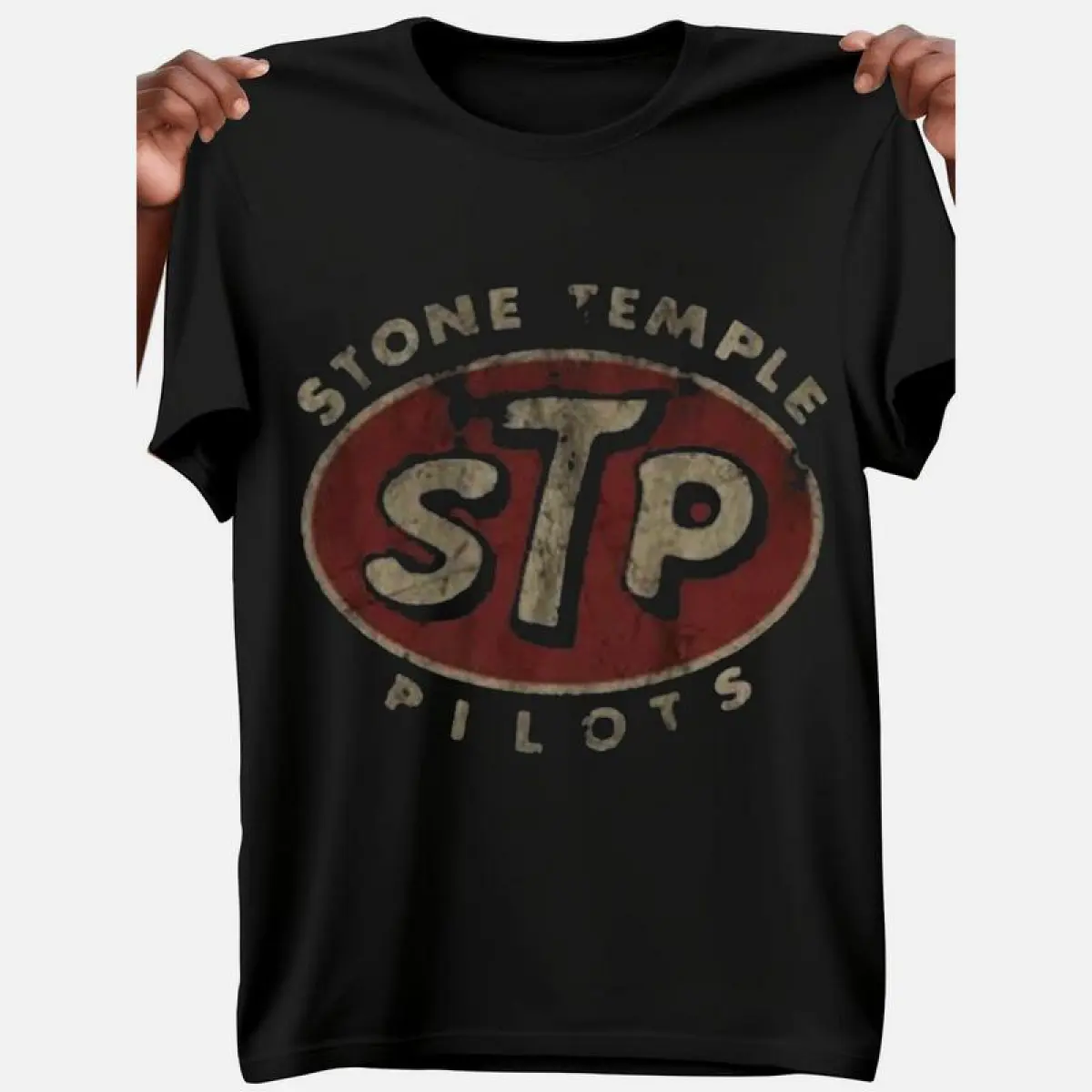 Women's Classic Ribbed Hem Short-Sleeve Retro Stone Temple Pilots Graphic T-Shirt - Casual, Breathable, Loose-Fit Vintage Band Cotton Tops for Everyday Wear