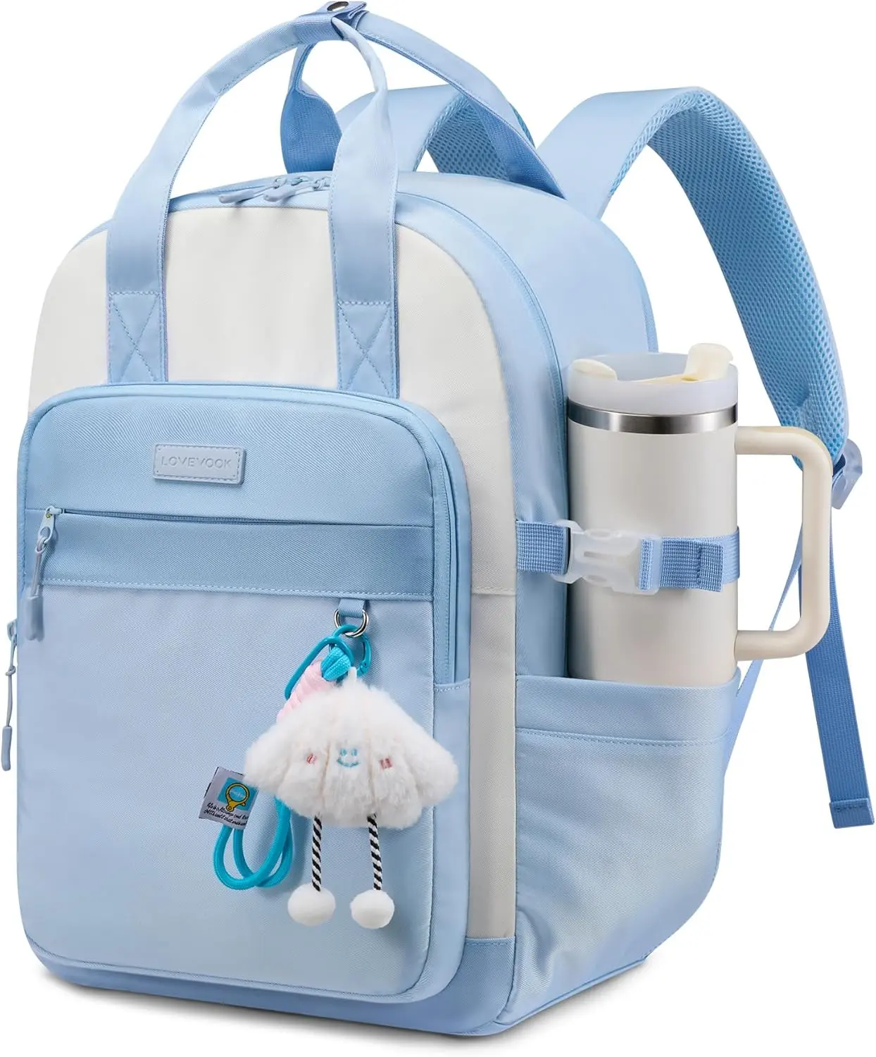 LOVEVOOK School Backpacks for Teen Girls Fits 15.6" Laptop, Lightweight Middle High School Bookbag with Large Bottle Holder for Kids, 30L Cute College Backpacks for Students Back to Schools,Blue