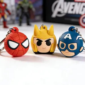 Marvel Avengers Spider-Man Anime Style Captain America 3D Figurine Keychain Loki Collection Detailed Collectible Bag Clip Charms for Backpack Decor Officially Licensed Character Keyring