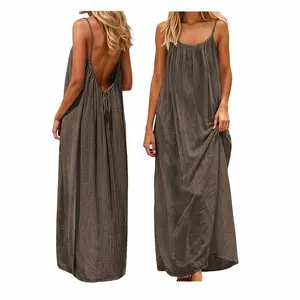 Ladies Solid Color Sleeveless Cami Lounge Long Dress Soft Comfortable Summer Sleepwear Nightgown Casual Loungewear for Indoor Daily Relax