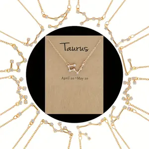 Plated 12-Zodiac Necklace with Zodiac Pendant and Zodiac Card