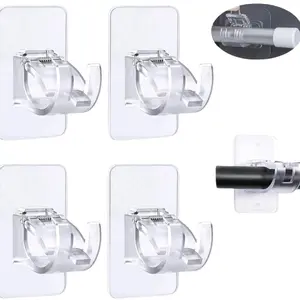 8PCS Nail-Free Curtain Rod Clips - Adjustable Self-Adhesive Brackets Lightweight Organiser Plastic for Curtains & Towels Easy Setup No Drill Installation