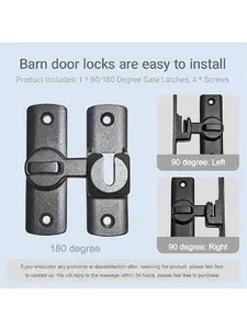 Upgraded Barn Door Lock 90/180 Degree Flip Door Latch Protecting Safety Sliding Gate Latches for Barn Garden Bathroom Cabinet Window Sliding Door Easy Install with Screws