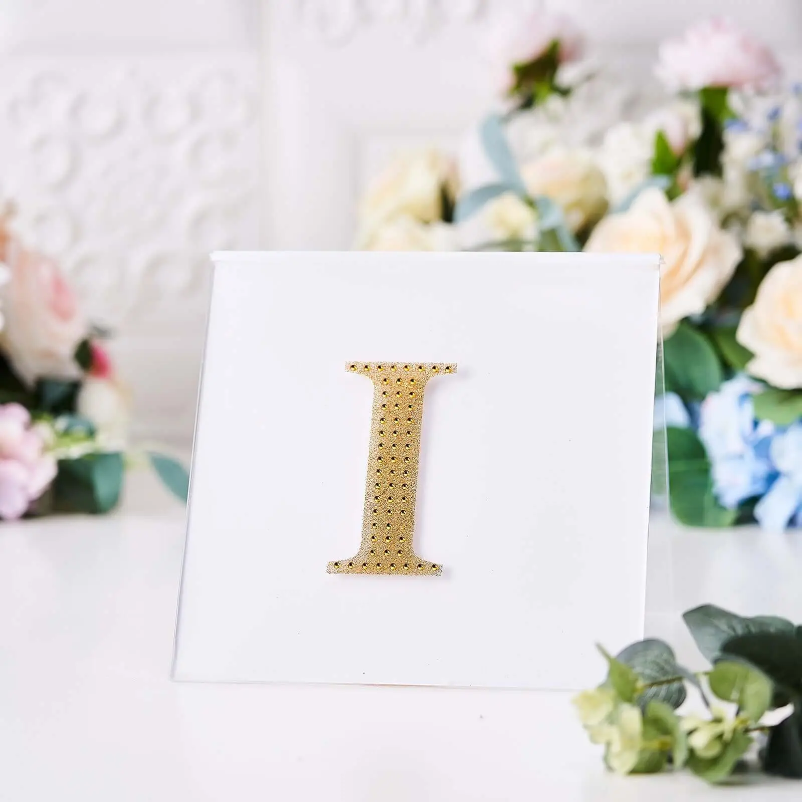 Decorative Rhinestone Alphabet "I" Letter Stickers 4", Gold Glitter Adhesive Craft Letters - DIY Sparkle Embellishments