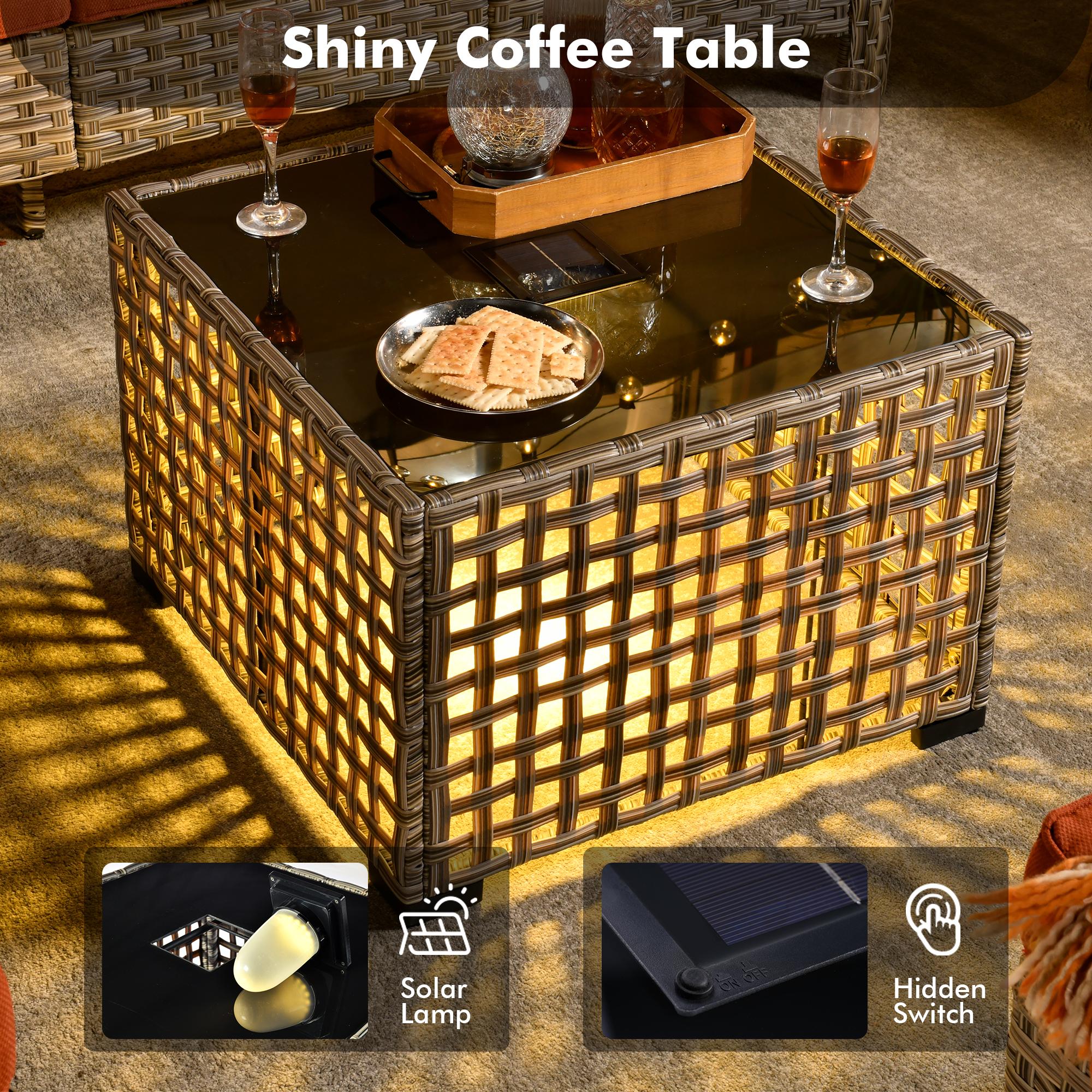 【StockUp Sale】Ovios 15ft Double-Sided Patio Solar Lights Umbrella with Coffee Table , Outdoor Large Umbrellas with Crank Handle and 36 LED Lights, Rectangular Market Umbrella with Base Included for Deck Pool Shade