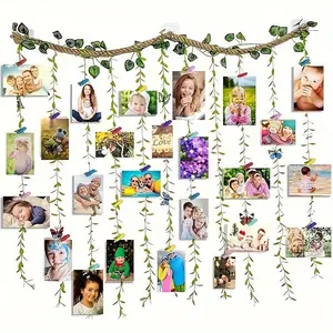 Hanging Photo Display Set, Faux Jute Twine with 25 Colorful Clip & 5 Butterfly Decorations, DIY Wall Art for Home and Parties, Wall Hanging Design, Ornaments
