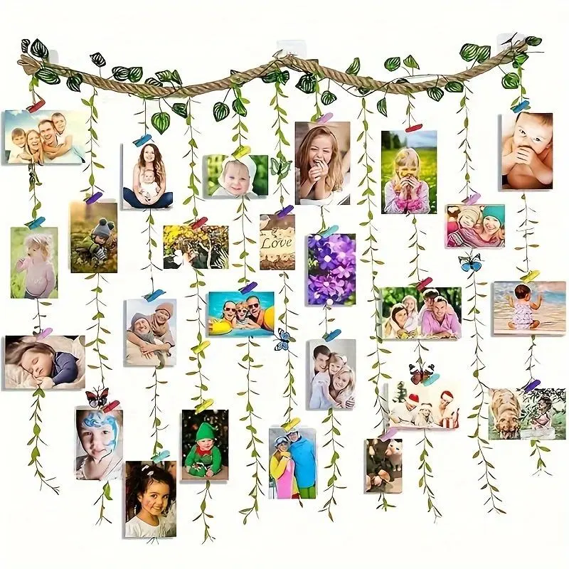 Hanging Photo Display Set, Faux Jute Twine with 25 Colorful Clip & 5 Butterfly Decorations, DIY Decorative Wall Art for Home and Parties, Wall Hanging Design, Hanging Room Decor, Aesthetic Wall Decor, Ornaments