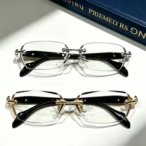 Rimless high quality eyewear, frameless HD vision glasses with clear lenses and diamond-cut edges, stainless steel fashion temple decor, lightweight unisex adults' accessories for computer and daily use, men’s gifts, perfect Mother’s Day gift. tiktokshops