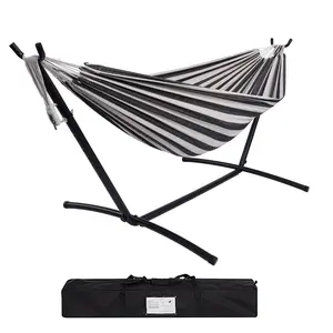 Hammock with Stand for Outside, Heavy Duty Space Saving Steel Stand with 500 lb Capacity,Double Hammock with Portable Carrying Bag, Patio,Yard, Black